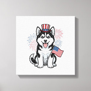 Patriotisches Husky-Welpen-Vintage-Gravur-Shirt-De Leinwanddruck