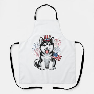 Patriotisches Husky-Welpen-Vintage-Gravur-Shirt-De Schürze