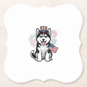 Patriotisches Husky-Welpen-Vintage-Gravur-Shirt-De Untersetzer