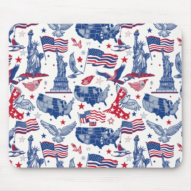 Patriotisches Ikonenmuster - Freiheitsstatue, Flag Mousepad (Vorne)