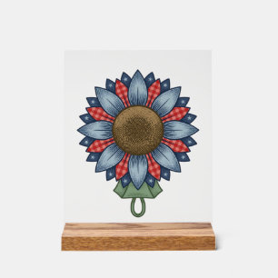Patriotisches Jeans-Sonnenblumen-Ornament Vintage Acrylschild