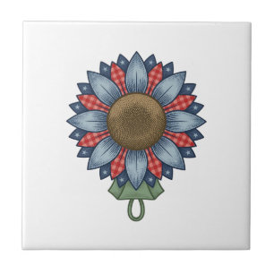 Patriotisches Jeans-Sonnenblumen-Ornament Vintage Fliese