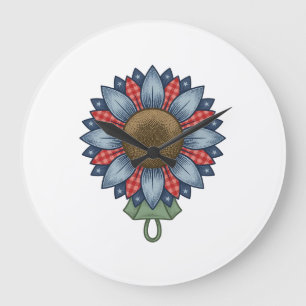 Patriotisches Jeans-Sonnenblumen-Ornament Vintage Große Wanduhr