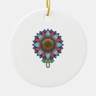 Patriotisches Jeans-Sonnenblumen-Ornament Vintage Keramik Ornament