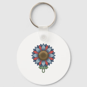 Patriotisches Jeans-Sonnenblumen-Ornament Vintage Schlüsselanhänger