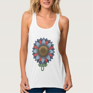Patriotisches Jeans-Sonnenblumen-Ornament Vintage Tank Top