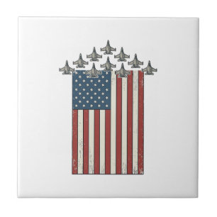 Patriotisches Kampfflugzeug Flagge Vintage Gravur  Fliese