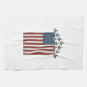 Patriotisches Kampfflugzeug Flagge Vintage Gravur Geschirrtuch