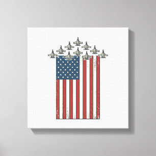 Patriotisches Kampfflugzeug Flagge Vintage Gravur  Leinwanddruck