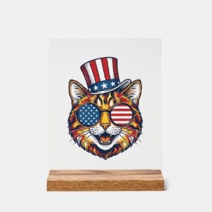 Patriotisches Katze Vintage-Stich-Shirt-Design_1 Acrylschild