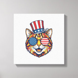 Patriotisches Katze Vintage-Stich-Shirt-Design_1 Leinwanddruck