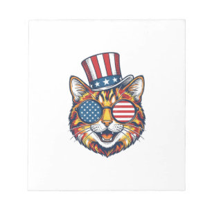 Patriotisches Katze Vintage-Stich-Shirt-Design_1 Notizblock