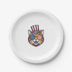 Patriotisches Katze Vintage-Stickerei-Shirt-Design Pappteller