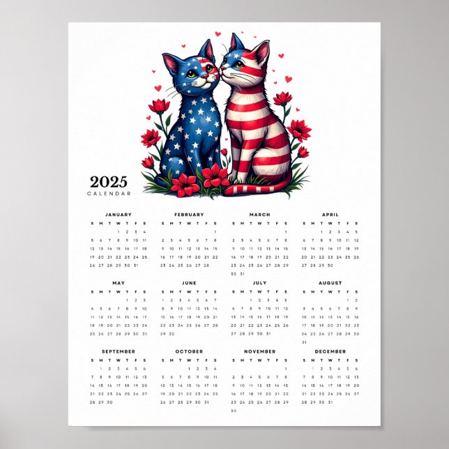 Patriotisches Katzen-Paar in Liebe 2025 Kalender Poster (Vorne)