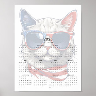Patriotisches Katzen Red White Blue Scarf 2025 Kal Poster