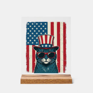 Patriotisches Katzenflagge Vintage Gravur Shirt De Acrylschild