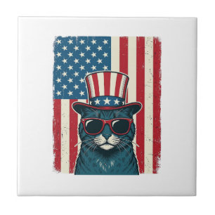 Patriotisches Katzenflagge Vintage Gravur Shirt De Fliese