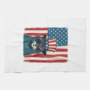 Patriotisches Katzenflagge Vintage Gravur Shirt De Geschirrtuch