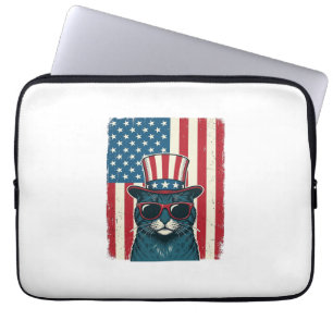 Patriotisches Katzenflagge Vintage Gravur Shirt De Laptopschutzhülle
