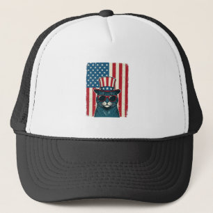 Patriotisches Katzenflagge Vintage Gravur Shirt De Truckerkappe