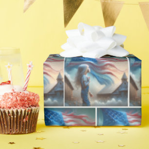 Patriotisches kleines Mädchen auf Baumwollfeldern Geschenkpapier