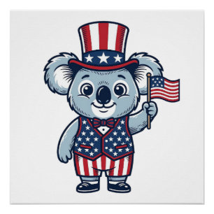 Patriotisches Koala-Vektor-Vintage-Shirt-Design_1 Poster