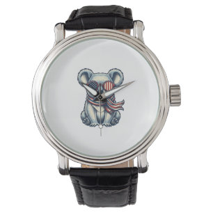 Patriotisches Koala-Vintage-Stickerei-Shirt-Design Armbanduhr