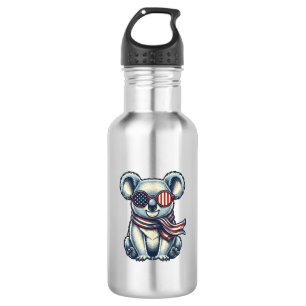 Patriotisches Koala-Vintage-Stickerei-Shirt-Design Edelstahlflasche