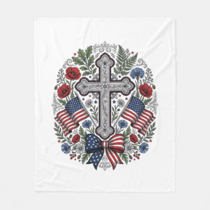 Patriotisches Kreuz Blumenflagge Vintage Fleecedecke