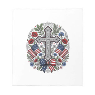 Patriotisches Kreuz Blumenflagge Vintage Notizblock