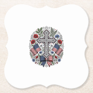 Patriotisches Kreuz Blumenflagge Vintage Untersetzer