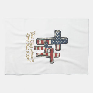 Patriotisches Kreuz Gott segne Amerika-Shirt-Desig Geschirrtuch