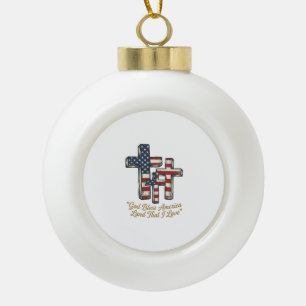 Patriotisches Kreuz Gott segne Amerika-Shirt-Desig Keramik Kugel-Ornament