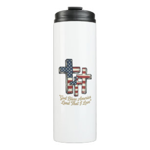 Patriotisches Kreuz Gott segne Amerika-Shirt-Desig Thermosbecher