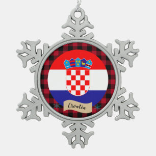 Patriotisches Kroatien, Büffel kariert, kroatische Schneeflocken Zinn-Ornament