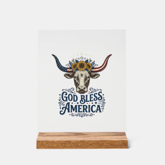 Patriotisches Kuh Gott segne Amerika Vintage-Shirt Acrylschild