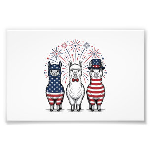 Patriotisches Lama-Feuerwerk Vintage-Vector-Shirt_ Fotodruck