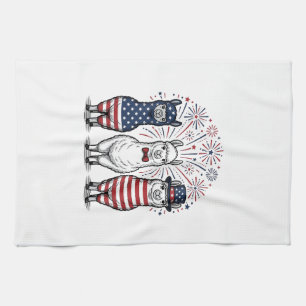 Patriotisches Lama-Feuerwerk Vintage-Vector-Shirt_ Geschirrtuch