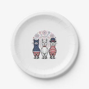Patriotisches Lama-Feuerwerk Vintage-Vector-Shirt_ Pappteller