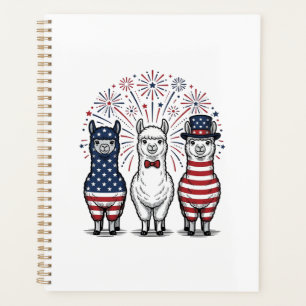Patriotisches Lama-Feuerwerk Vintage-Vector-Shirt_ Planer