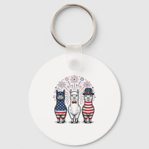 Patriotisches Lama-Feuerwerk Vintage-Vector-Shirt_ Schlüsselanhänger