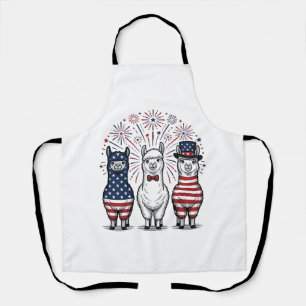 Patriotisches Lama-Feuerwerk Vintage-Vector-Shirt_ Schürze
