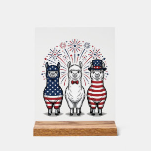 Patriotisches Lama-Feuerwerk Vintage-Vektor-Shirt_ Acrylschild