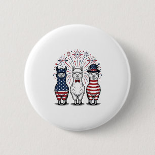 Patriotisches Lama-Feuerwerk Vintage-Vektor-Shirt_ Button