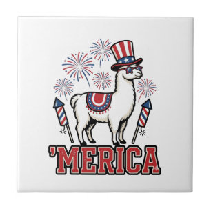 Patriotisches Lama Merica Vintage Vektor Design_1 Fliese