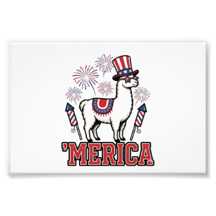 Patriotisches Lama Merica Vintage Vektor Design_1 Fotodruck