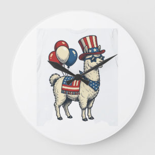 Patriotisches Lama Vintage-Stickerei-Shirt-Design_ Große Wanduhr
