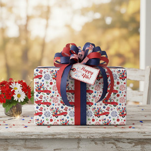 Patriotisches Lastwagen- und Feuerwerk-Muster  Geschenkpapier