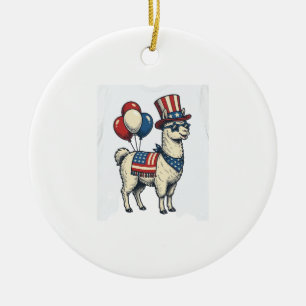 Patriotisches Llama-Vintage-Stickerei-Shirt-Design Keramik Ornament