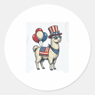Patriotisches Llama-Vintage-Stickerei-Shirt-Design Runder Aufkleber